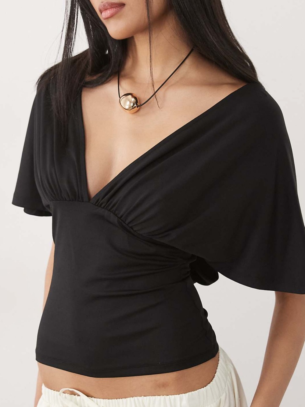 ASOS Black V-Neck Flutter Sleeve Top